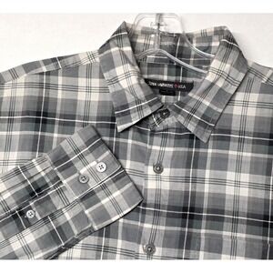 John Varvatos Button Down Shirt Mens Small Grey Plaid Star USA Long Sleeve‎